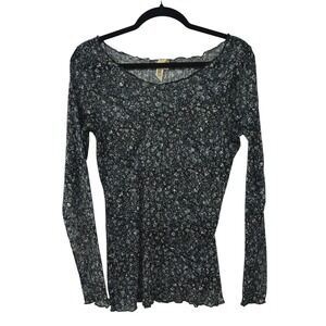 Y2K Sheer Ditsy Floral Mesh‎ Long Sleeve Layering Top M Fairy Grunge Lettuce BKE